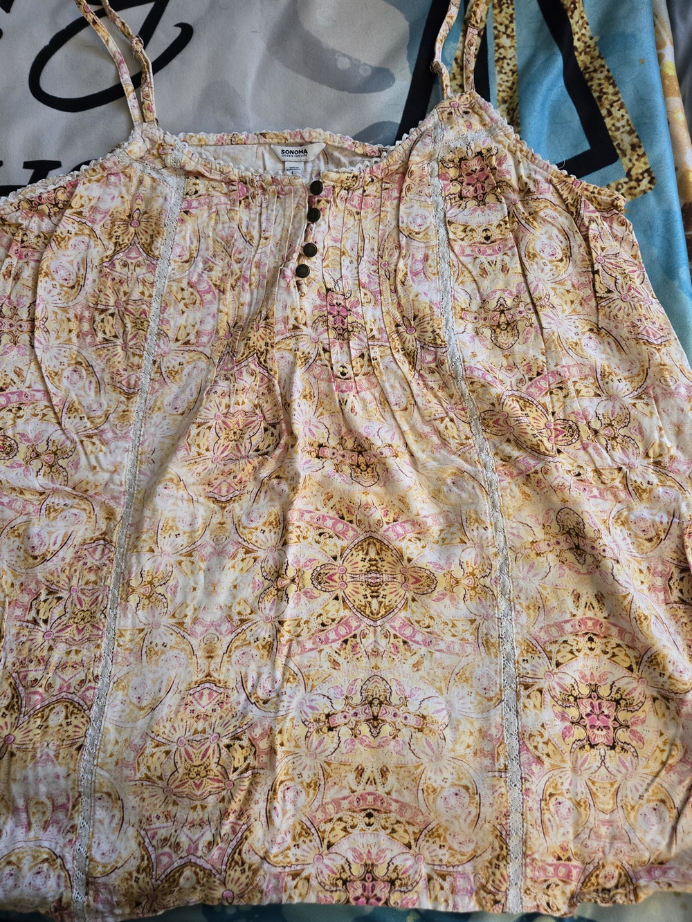 SONOMA Pink & Yellow Printed Spaghetti-Strap Women's Top